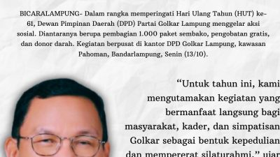 Peringati HUT ke-61 Tahun, Golkar Lampung Bagikan Ribuan Paket Sembako